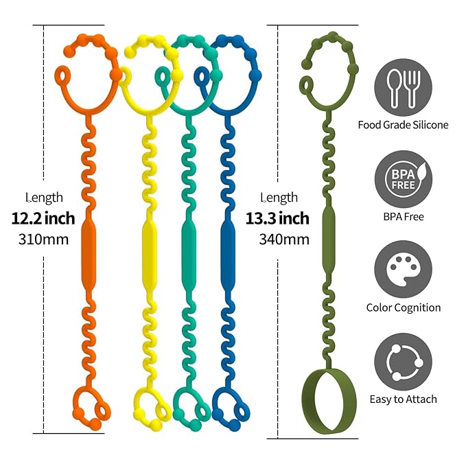 Silicone Toy Straps for Baby, Pacifier Holder Clip with Self-Adjusting Bayonet Chairs(5pcs)