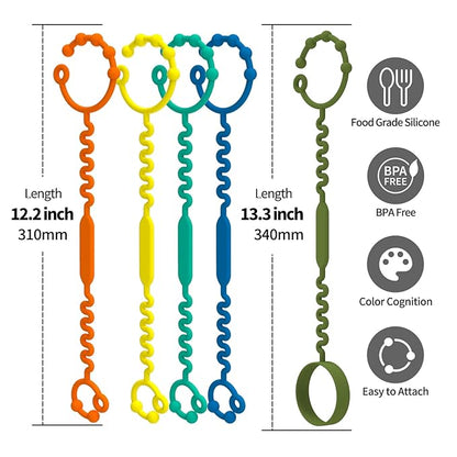 Silicone Toy Straps for Baby, Pacifier Holder Clip with Self-Adjusting Bayonet Chairs(5pcs)