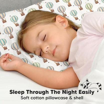 Toddler Pillow with Pillowcase - 13x18 My Little Dreamy Pillow, Organic Cotton Toddler Pillows for Sleeping, Kids Pillow, Travel Pillows, Mini Pillow,Nursery Pillow,Toddler Bed Pillow(Hot Air Balloon)
