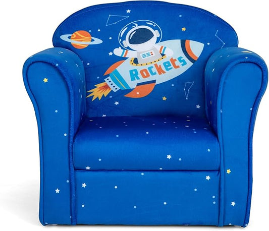 Costzon Kids Couch, Children's Sofa Armrest Chair with Pattern, Toddler Furniture w/Sturdy Wood Construction, Preschool, Lightweight Kids Couch Sofa Chair for Aged 1-5 Boys & Girls Gifts, Rocket