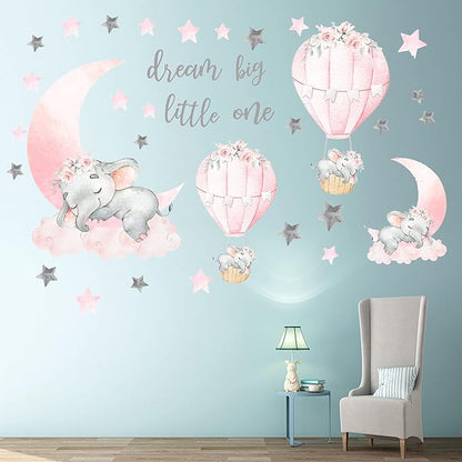 Dream Big Little One Elephant Wall Stickers, Pink Moon Hot