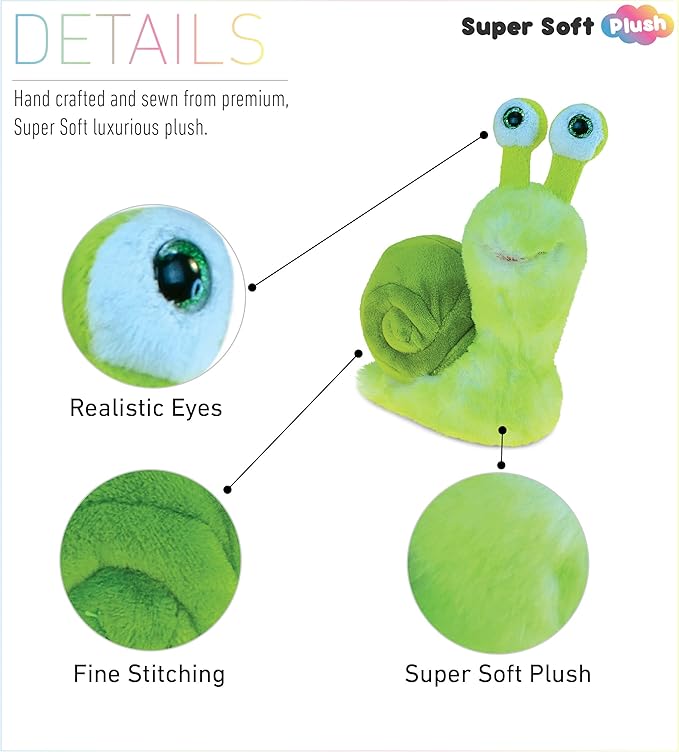 DolliBu Green Snail Plush - Super soft stuffed animal Snail, Cute Realistic Stuffed Animal Snail Toy for Boys and Girls 7 Inches