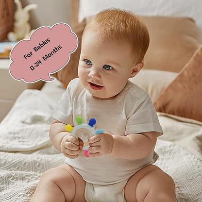 Baby Teething Toys-Silicone Boat Rudder Baby Teether Toys,Removable Wooden Ring 0-24 Months’╝?