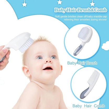 Little Angel Baby Healthcare and Grooming Kit, Safety Newborn Nursery Care Set, with Hair Brush Comb, Nail Clipper, Nasal Aspirator for Newborn Infant Baby Girls Boys (Gray)