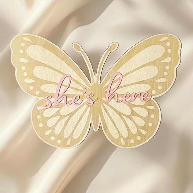 Baby Announcement Sign, She?Ös Here Wooden Sign for Hospital