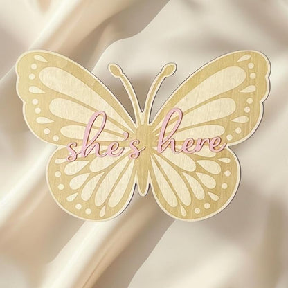 Baby Announcement Sign, She?Ös Here Wooden Sign for Hospital
