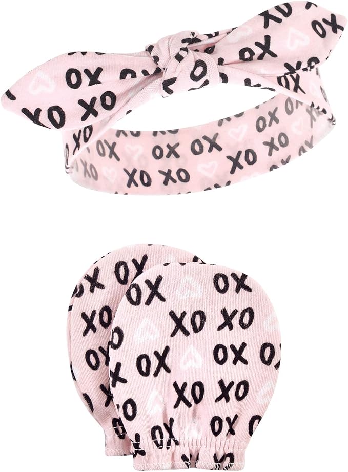 Hudson Baby Baby Girls' Cotton Headband and Scratch Mitten Set