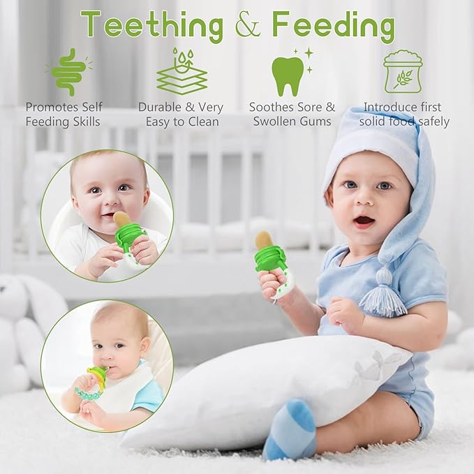 WAJIAYON Baby Fruit Feeder Pacifier - 12 Pack | 2 Baby Fruit Food Feeder Pacifier & 1 Baby Food Dispensing Spoon