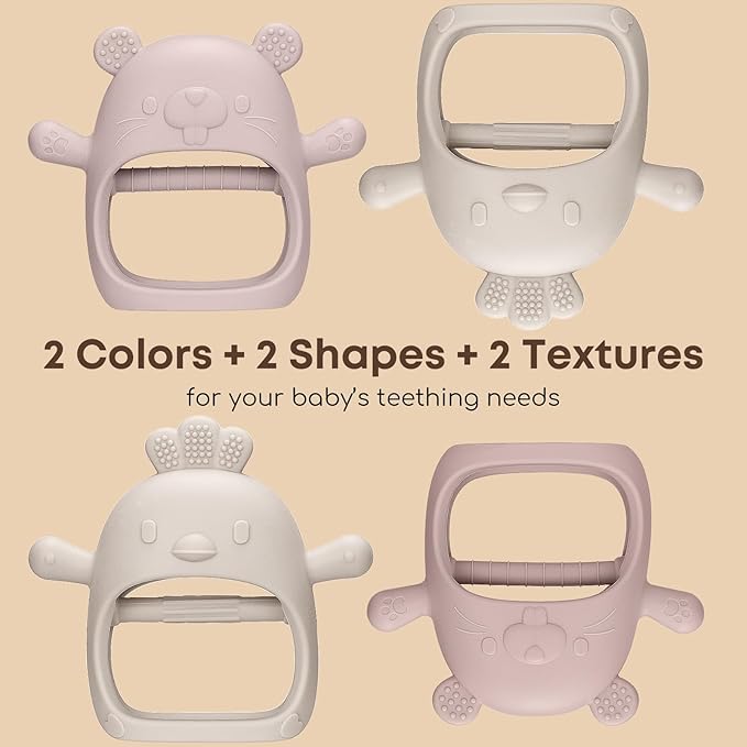 2 Packs Baby Teething Toys Silicone Teething Mittens for Infants 3 Months+, Never Drop & Easy to Hold Teethers