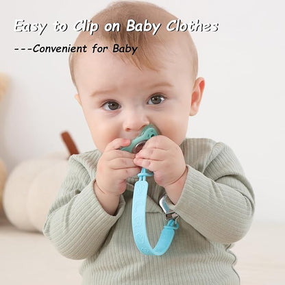 Silicone Pacifier Clip, Seposeve Pack of 3 Baby Pacifier Teether Clip with 4 Texture