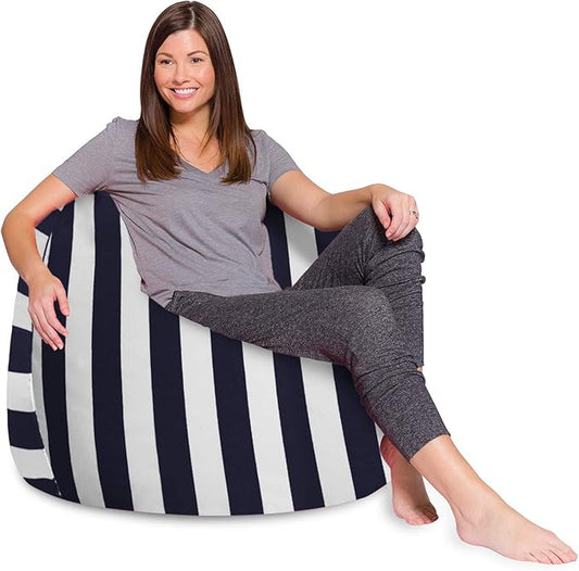 Posh Beanbags Bean Bag Chair, X-Large-48in, Canvas Stripes Blue and White