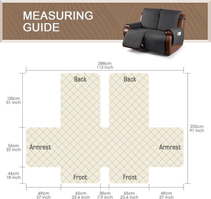 KinCam Waterproof Loveseat Recliner Cover, Non-Slip Reclining Couch Covers for 2 Seat, Recliner Sofa Cover Furniture Protector with Elastic Straps for Kids, Pets, Charcoal Gray