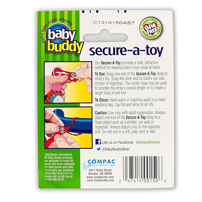 Baby Buddy Secure-a-Toy, Adjustable Pacifier and Teether Strap for Stroller 2 Pack