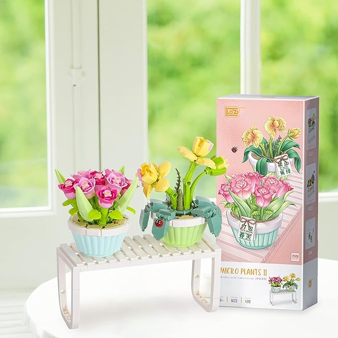 QIUXQIU Mini Flowers Bouquet Building Blocks Plant Bonsai Floral Building 12+ Kids