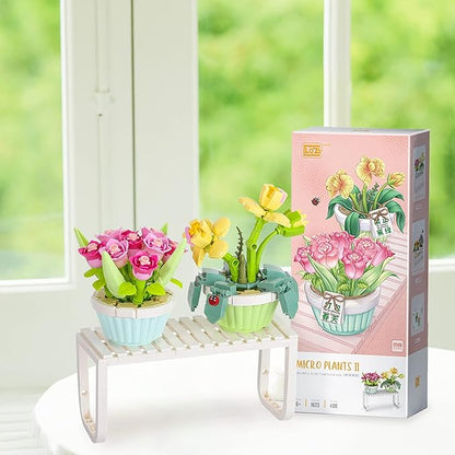 QIUXQIU Mini Flowers Bouquet Building Blocks Plant Bonsai Floral Building 12+ Kids