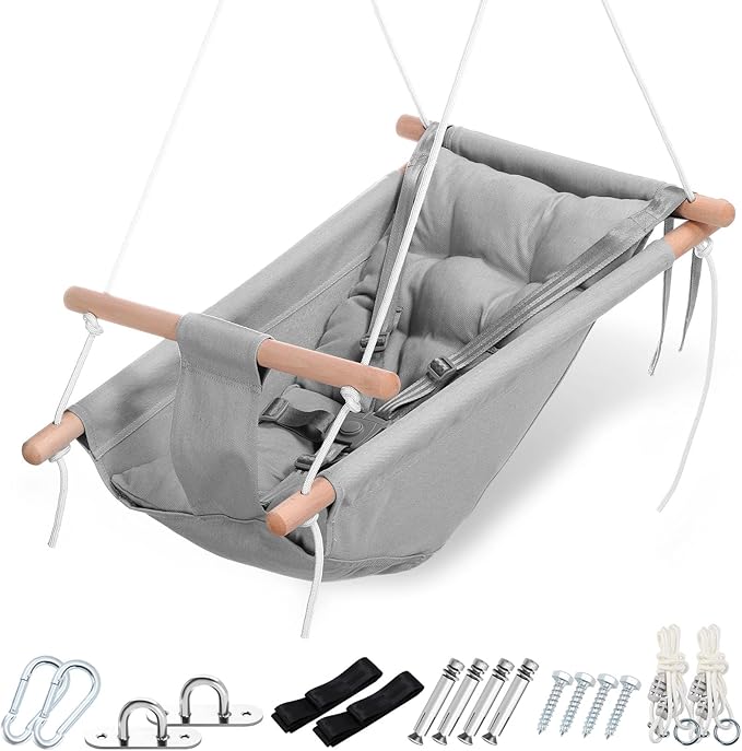 Thyle Baby Swing Seat Canvas Indoor and Outdoor Wooden Hanging