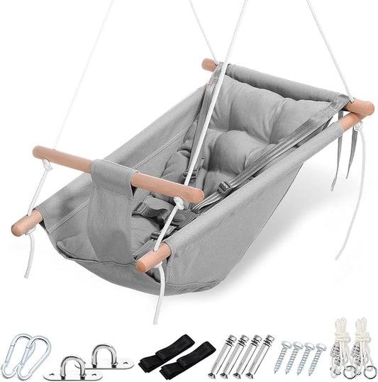 Thyle Baby Swing Seat Canvas Indoor and Outdoor Wooden Hanging