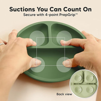 KeaBabies Suction Plates for Baby, Toddler - 3-Pack 100% Silicone Toddler Plates, Divided Baby Plates with Suction, Silicone Plates for Baby, Kids, BPA-Free, Microwave, Dishwasher Safe (Forest)
