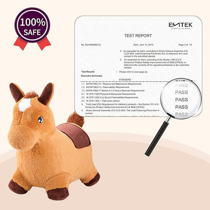 INPANY Bouncy Horse for Toddlers - Plush Brown Bouncing Horse Hopper, Ride on Animal Toys for Girls Boys