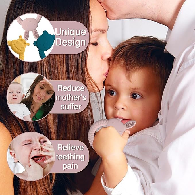 Silicone Teething Toys, Animal Teething Rings 0-6 Months, 3 Pack