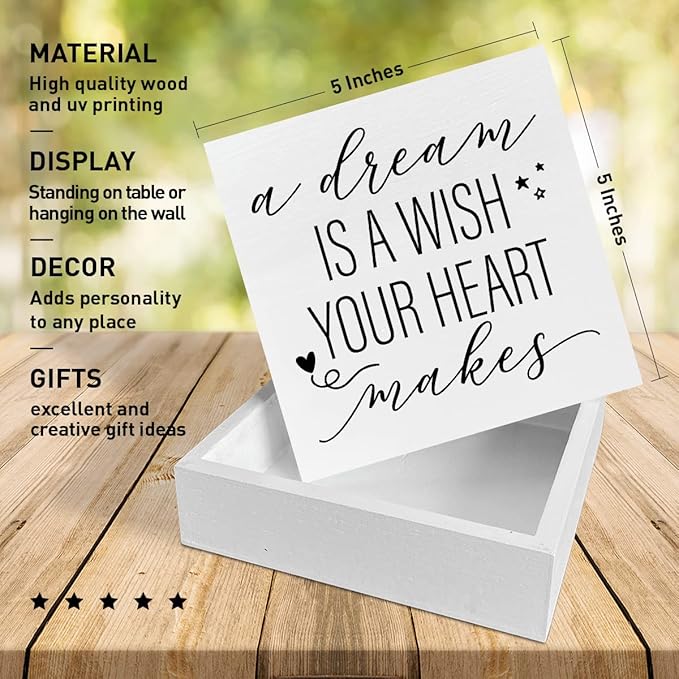 Nursery Desk Wooden Box Sign Decor, A Dream Is A Wish Your Heart Makes