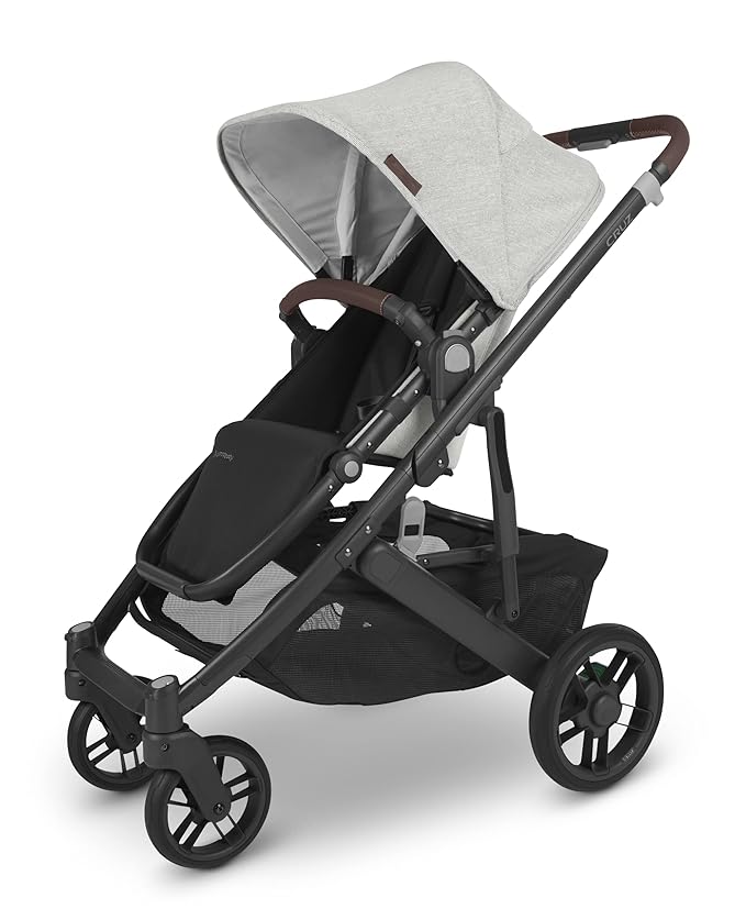 UPPAbaby Cruz V2 Stroller/Full-Featured Stroller with Travel System Capabilities/Toddler Seat, Bumper Bar, Bug Shield, Rain Shield Included/Anthony (White+Grey Chenille/Carbon Frame/Chestnut Leather)