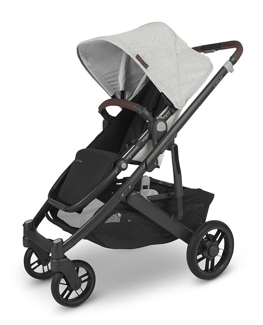 UPPAbaby Cruz V2 Stroller/Full-Featured Stroller with Travel System Capabilities/Toddler Seat, Bumper Bar, Bug Shield, Rain Shield Included/Anthony (White+Grey Chenille/Carbon Frame/Chestnut Leather)