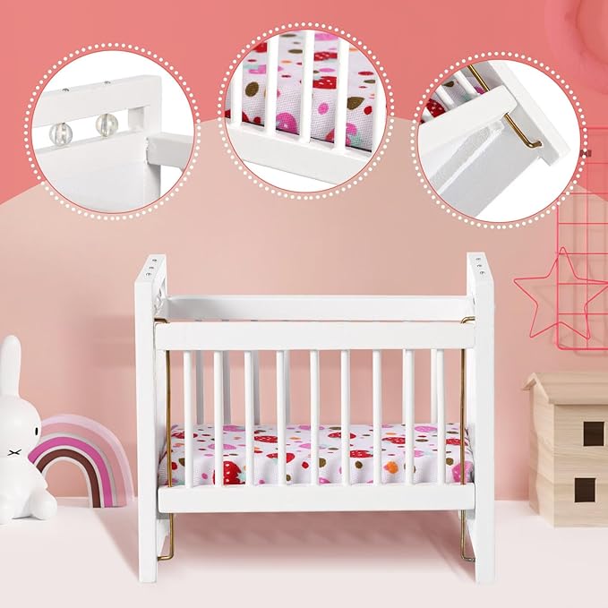 Toyvian Miniature Doll Crib: Dollhouse Crib Wobble Toys Baby Doll 1:12 Miniature