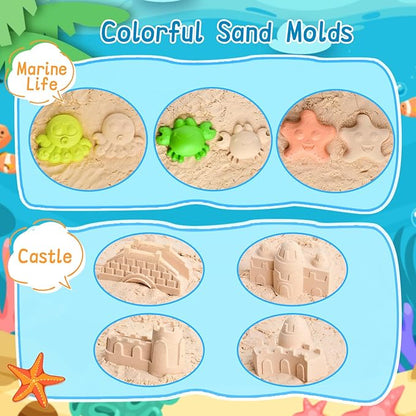 Collapsible Beach Sand Toys for Toddler Sand Toys for Kids 2 Packs Foldable Buckets with Sand Molds,Shovels for Beach 3 4 5 6 7 8+