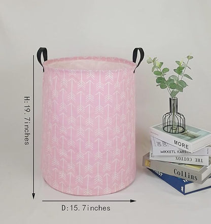 Round Pink Color Laundry Hamper Storage Basket Organizer Hamper Storage