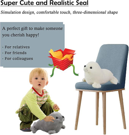 Seal Plush Stuffed Animal Grey Cute Toy Pillow Kawaii Doll 11.8 inch