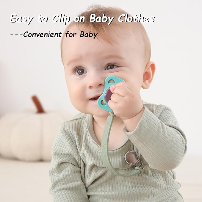 Silicone Pacifier Clip, Seposeve Pack of 3 Baby Pacifier Teether Clip with 4 Texture