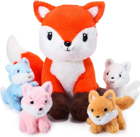HyDren 5 Pcs Fox Plush Toy Set 14 Inch Mommy 4 Cute
