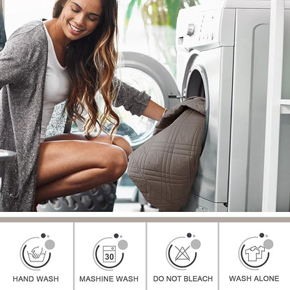 TAOCOCO 100% Waterproof Loveseat Recliner Cover, Non Slip Split Recliner Couch Cover with Elastic Straps, Washable Reclining Sofa Cover Furniture Protector for Kids, Dogs, Pets(2 Seater, Light Brown)
