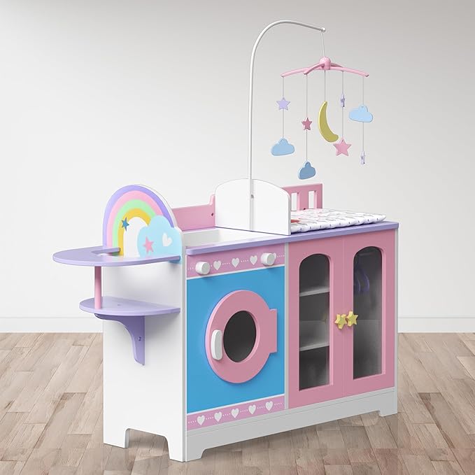 Teamson Kids - Olivia's Classic 6 in 1 Baby Doll Changing Station with Storage, Pretend Play Dolls Furniture