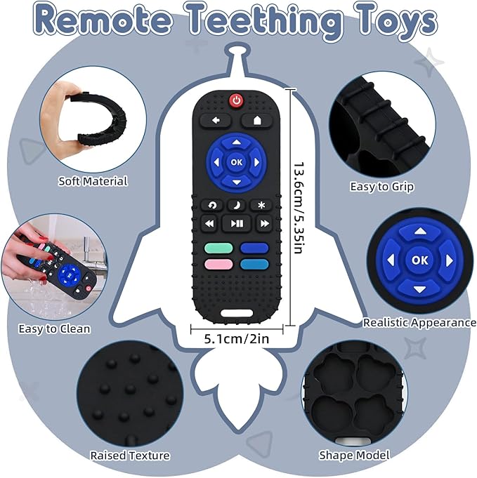 AiTuiTui Sensory Montessori Baby Teething Toys, Silicone Remote Control Teether Toddler Travel Toys for 3 6 9 12 Months