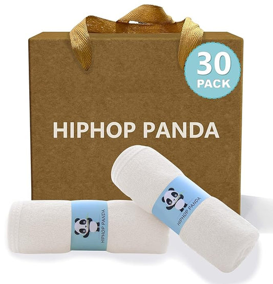 HIPHOP PANDA Baby Washcloths, Rayon Made from Bamboo - 2 Layer Ultra Soft Absorbent Newborn Bath Face Towel 30 Pack