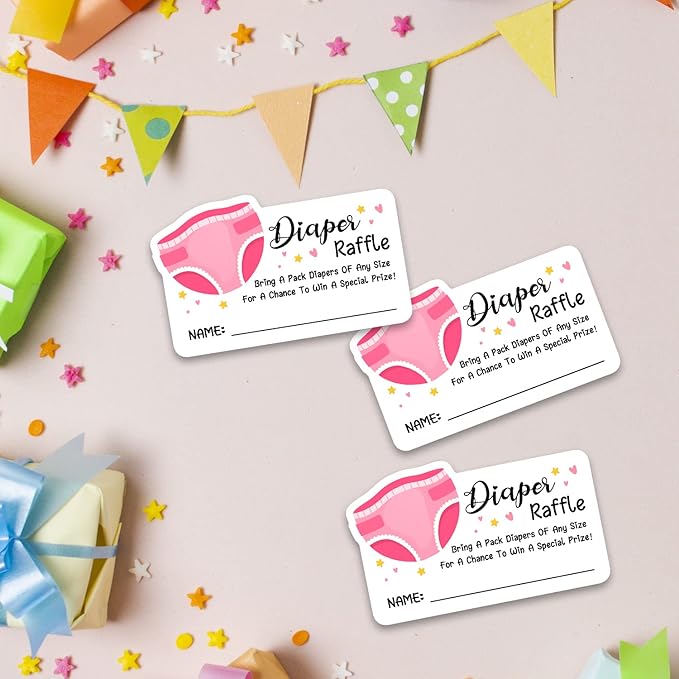 Diaper Raffle Baby Shower Game - Pink Diapers Insert Ticket -girl Baby Shower Game (1 Sign 50 Cards)