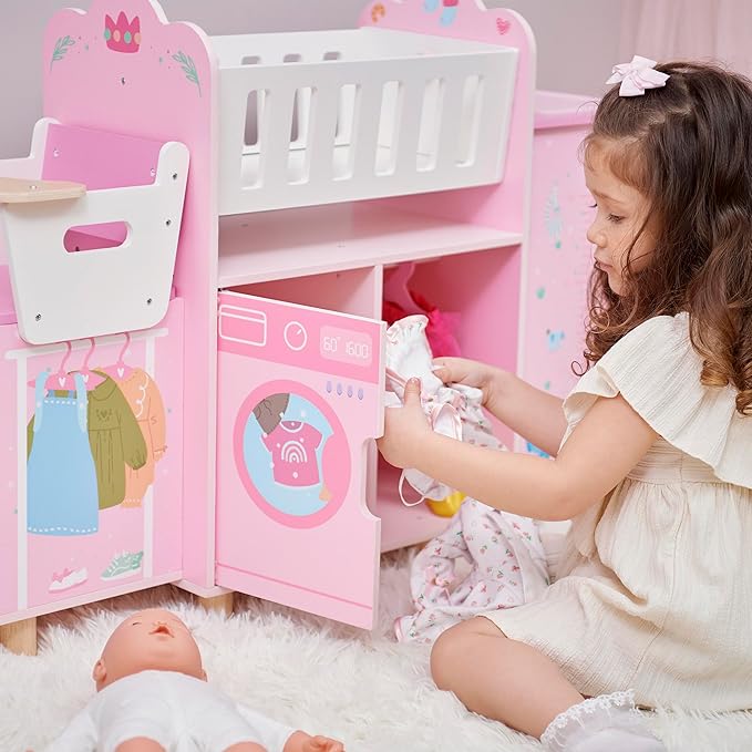 Olivia's Little World Amanda 6-in-1 Wooden Doll Nursery Station with Rocking Cradle, High Chair 3 yrs