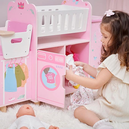 Olivia's Little World Amanda 6-in-1 Wooden Doll Nursery Station with Rocking Cradle, High Chair 3 yrs