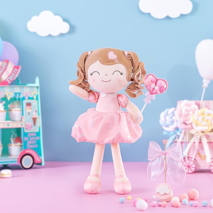 Gloveleya Baby Doll Baby Toys Gifts Plush Curly Kids Toys 2-4 Toddler 16" Pink