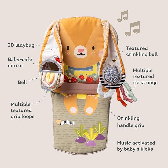 Taf Toys Play & Kick Infant Car Seat Toy for Babies, Newborn Rear-Facing Activity Center with Music, Light, Mirror & Rattling Toys, Promotes Motor Skills Development, 0-18 Months Travel Baby Toy