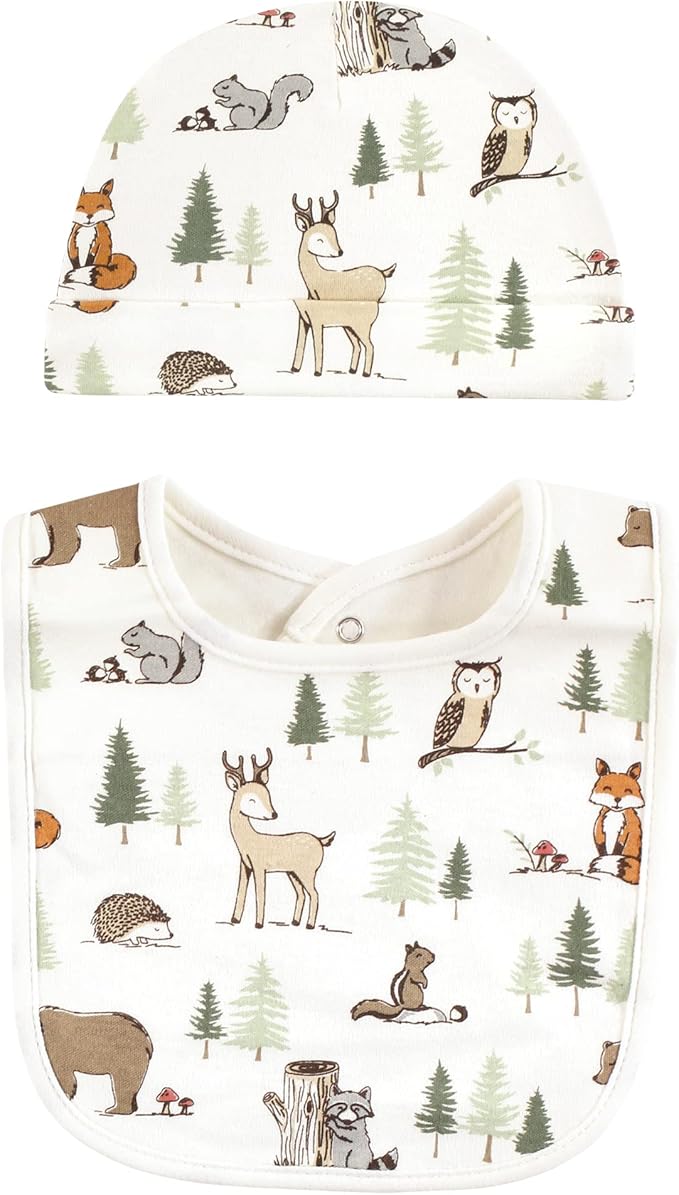 Hudson Baby Unisex BabyCotton Bib and Headband or Caps Set