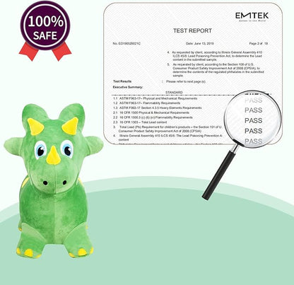 INPANY Kids Bouncy Dinosaur Hopping Toys for 2 Year Old Boy Gifts, Toddler Plush Triceratops 3 4