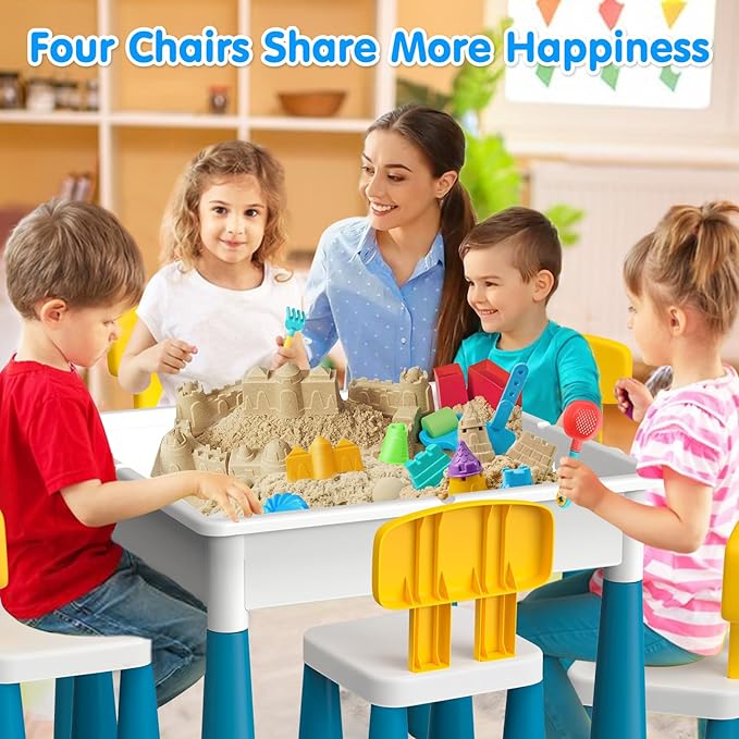 Toddlers Kids Table and Chair Set: Activity Table with 152Pcs 4 Chairs 3-10 Year