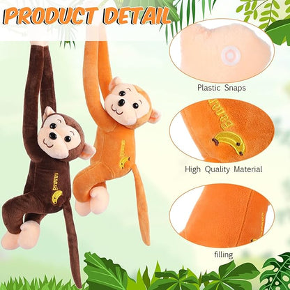 4-Pack 17.8" Hanging Stuffed Monkeys with Hook & Loop Fasteners - Plush Toy Gifts for Teens & Adults, Plush Stuffed Animal Toys Soft Monkey Doll Decoration (Brown