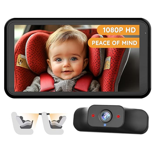 Baby Car Camera Plug-Play, 4.5" 1080P HD Crystal Clear View Baby Car Mirror Camera with 3X Zoom, IR-Cut Night Vision, Flexible 360 Rotation Adjustable Function