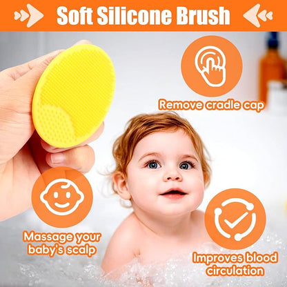 Cradle Cap Brush for Babies, 5Pcs Cradle Cap Treatment Set with Soft Bristle Brushes Silicone Scrubber Long Comb for Newborn Bathing Essentials Baby Brush and Comb Set (Orange)
