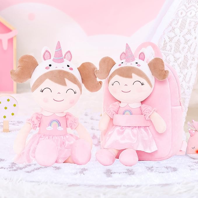 Gloveleya Toddler Backpack Kids Backpack soft unicorn Girl Doll Backpacks 9"