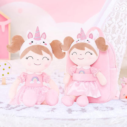 Gloveleya Toddler Backpack Kids Backpack soft unicorn Girl Doll Backpacks 9"